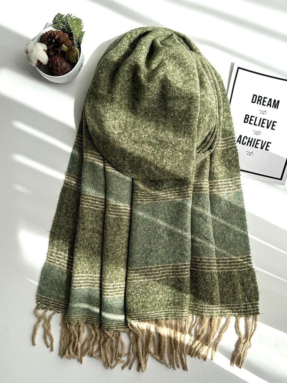 شال موهر ملانژ پولکی سبز