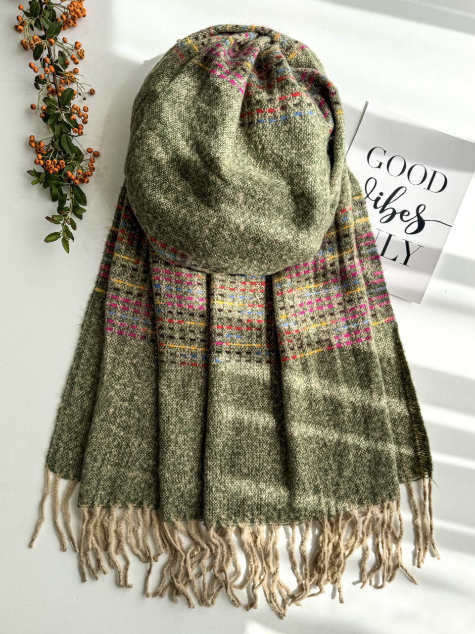 شال موهر پلانژ دستک رنگی سبز