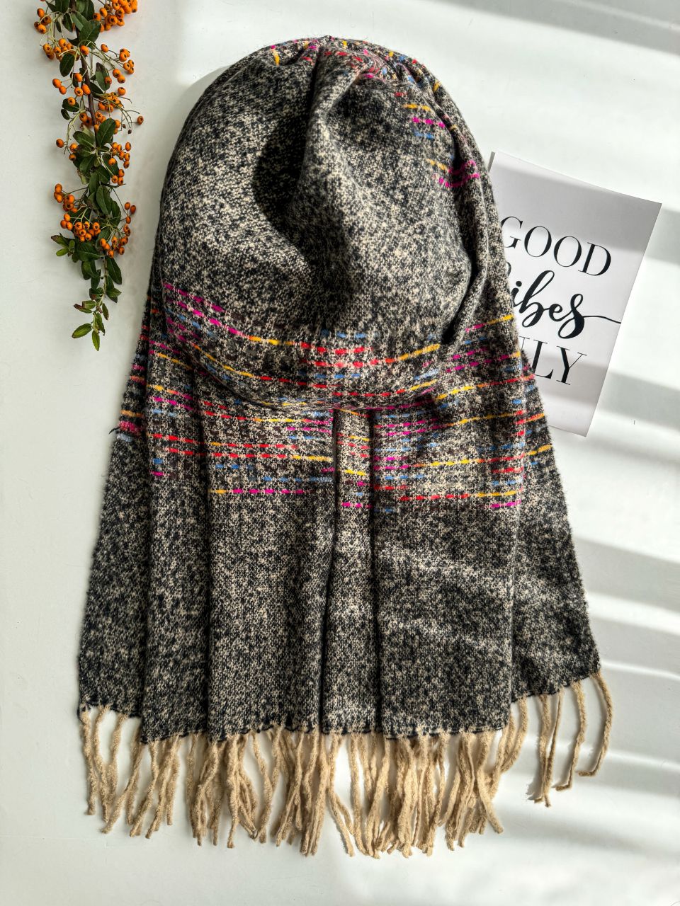 شال موهر پلانژ دستک رنگی خاکستری