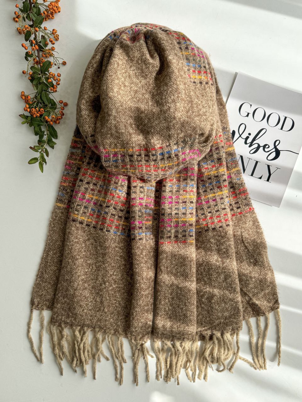 شال موهر پلانژ دستک رنگی قهوه ای