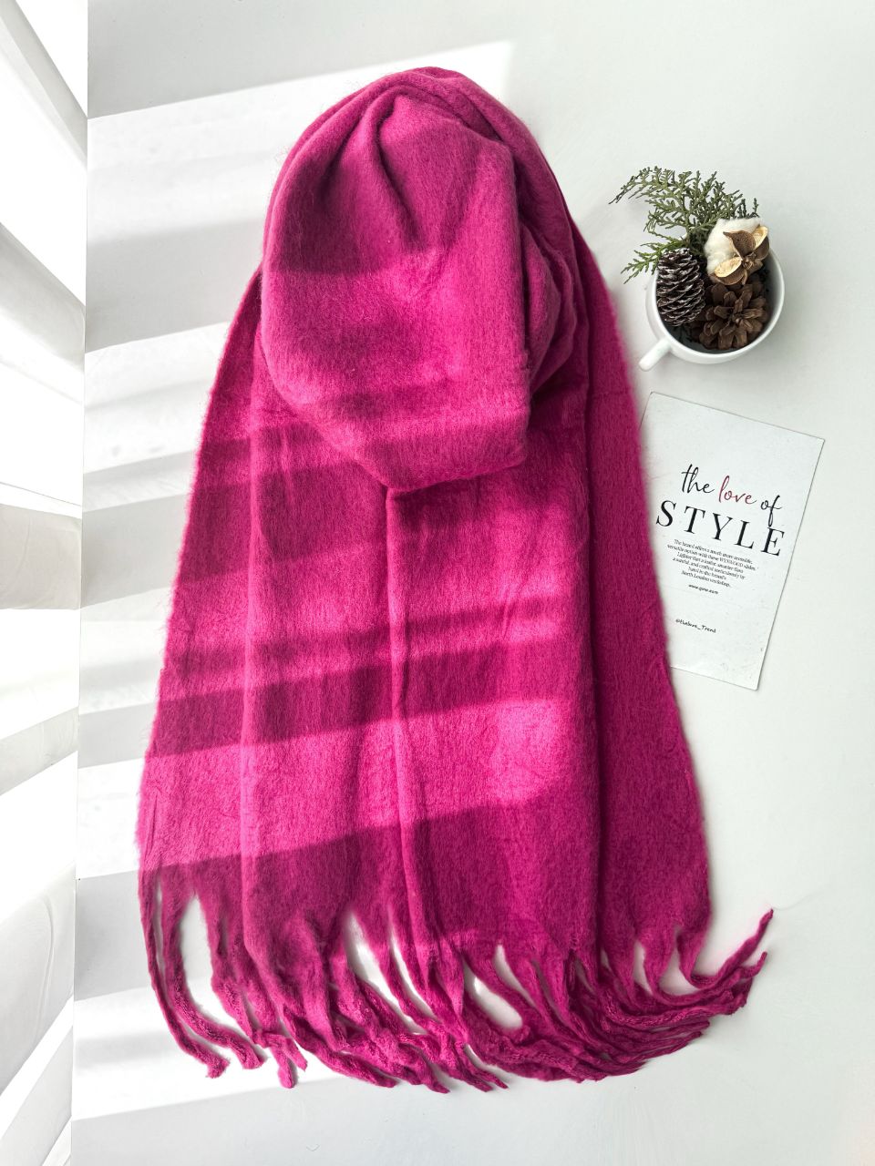 شال گردن ساده ریشه کوبایی صورتی