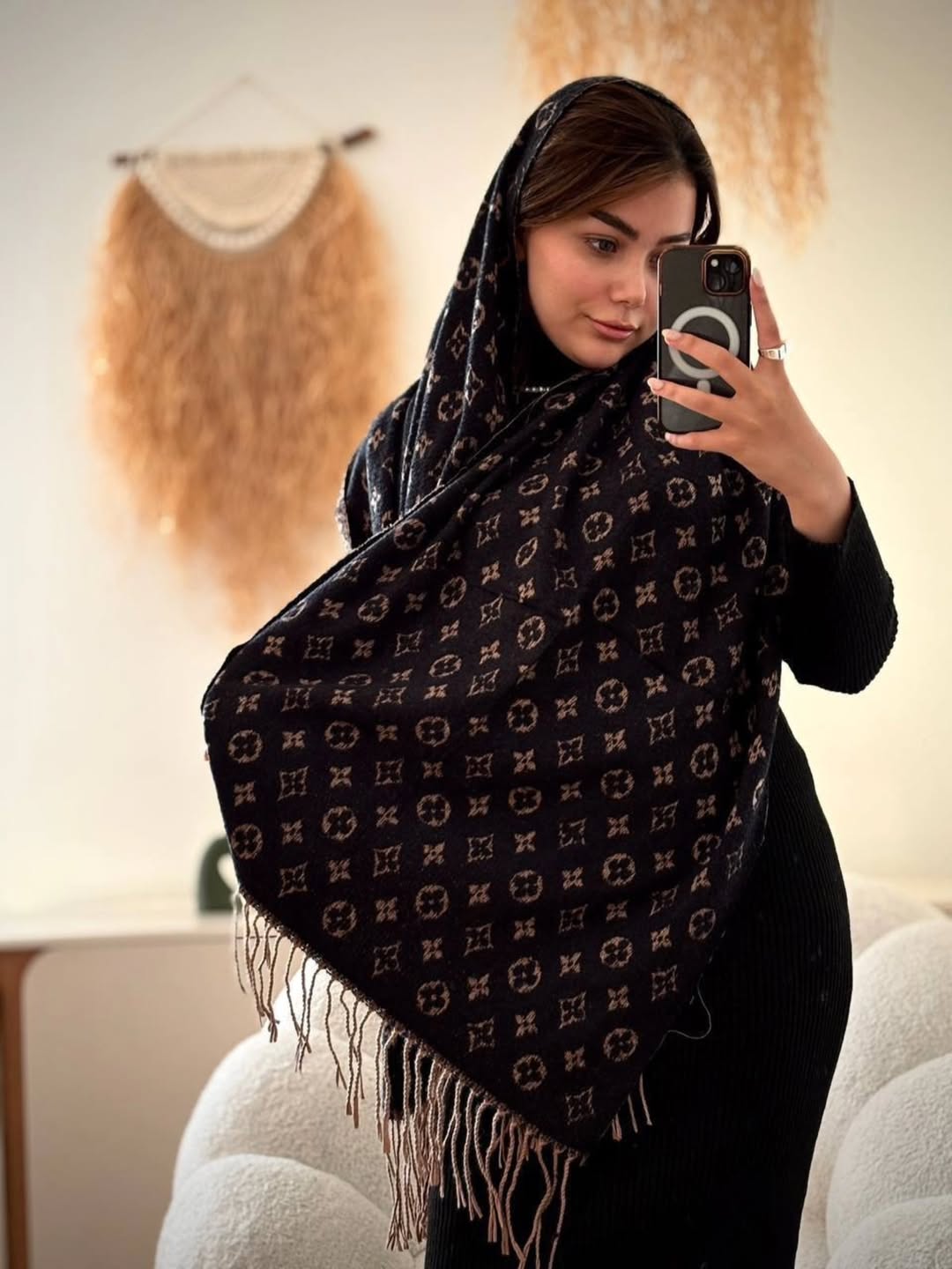 شال موهر طرحدار (مشکی)