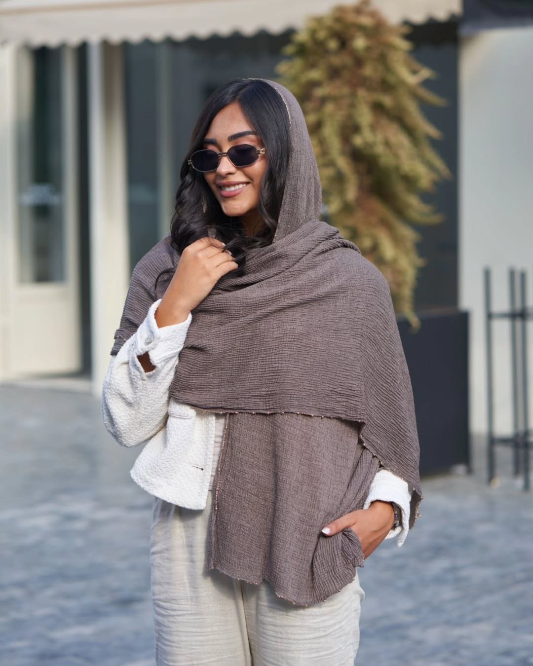 شال نخی پاییزه پلیسه حاشیه زنجیری